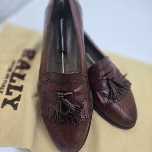 Bally Brown Leather Wing Tip Tassel Loafers Old English Saddle Tan Size 10 D